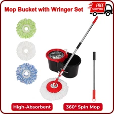 Microfiber Floor Cleaning 360° Mop Bucket Set with Wringer Stainless Steel Handl