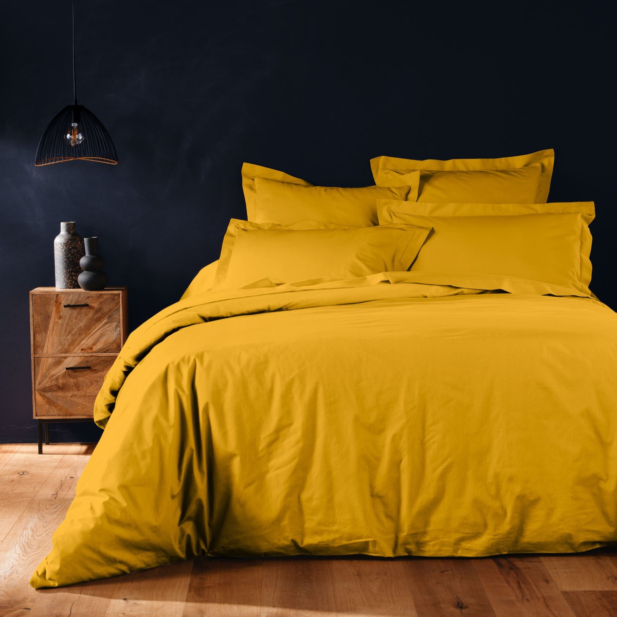 Housse de couette 240x220 cm curry Lina en coton pour grand lit deux personnes