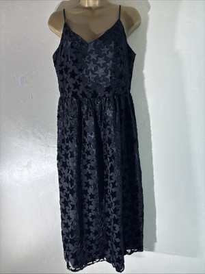 Damenkleid Hush UK 10 schwarz Velours Sterne Überzug mittellang Anlass A-Linie