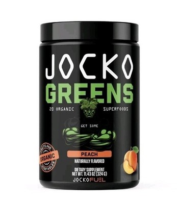 Jocko Fuel Organic Superfood Greens Powder Peach 10.79oz Ex9/26 DENTED SEEPICS