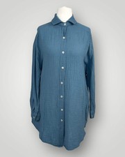 Musselin Bluse lang, jeansblau