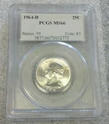 1964-D WASHINGTON SILVER QUARTER PCGS MS66 WHITE (3014)