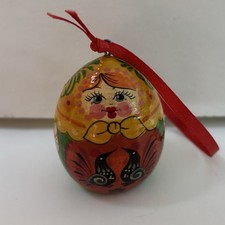 Matryoshka Wooden Doll Egg Hand Painted Babushka Russia Christmas Ornament