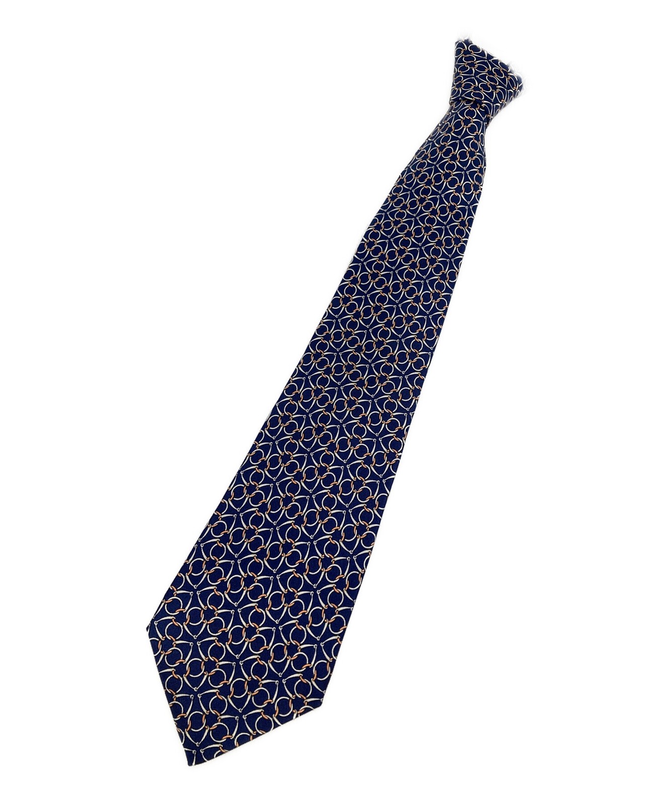 HERMES Necktie Tie All over pattern 100% Silk Navy Made in France Geometric