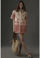 Maeve Shirt Sleeve Anthropologie Embroidered Farm Mini Dress Orange Rio  NWT