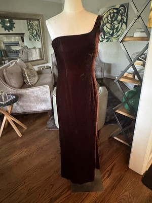 Giorgio Armani Le Collezioni Brown Velvet One Shoulder Maxi Dress Long Size 6