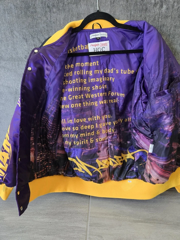 Kobe Bryant Mamba Crenshaw Los Angeles Lakers Satin Jacket Headgear Classic Sz M - Image 2 of 4