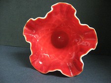 vtg MILK WHITE glass vase CRIMSON RED inside ...