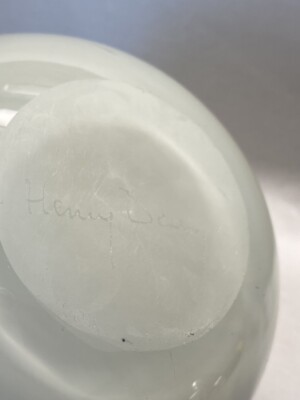 Vintage Modernist Henry Dean Belgium Round Orb Glass Vase Ivory