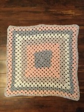 Crochet Baby Blanket ,Car Seat BLanket, Light Blue and Pink, Pearl Blue