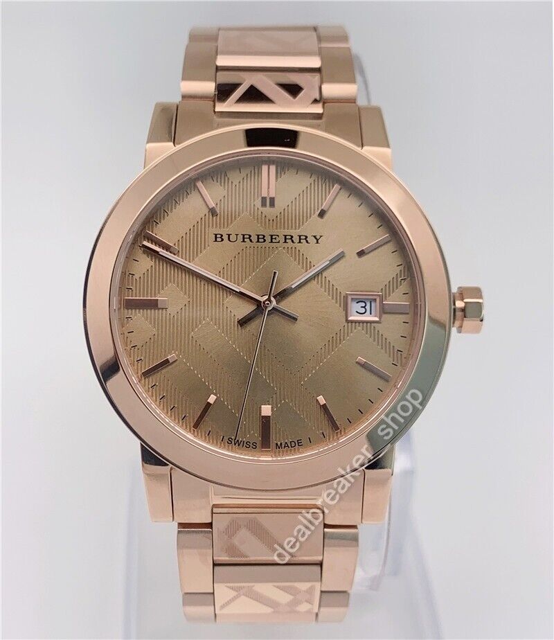 Burberry BU9039 The City Rose Gold Tone Engraved Check 38mm Ladies 