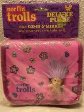 Vtg 1992 Norfin Trolls Deluxe Purse w/ Comb Mirror AND Baby Troll Pink BIN B