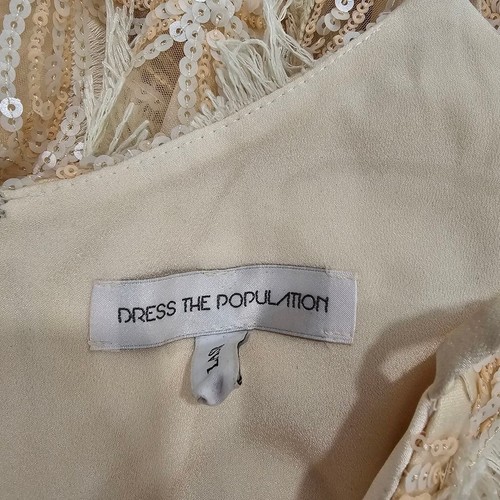 Nuevo sin etiquetas Vestido Dress the Population Lentejuelas Flecos Talla XS Crema - Imagen 2 de 11