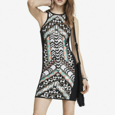 express multicolor sequin dress Express Fashion aztec sequined embellished sheath dress XS