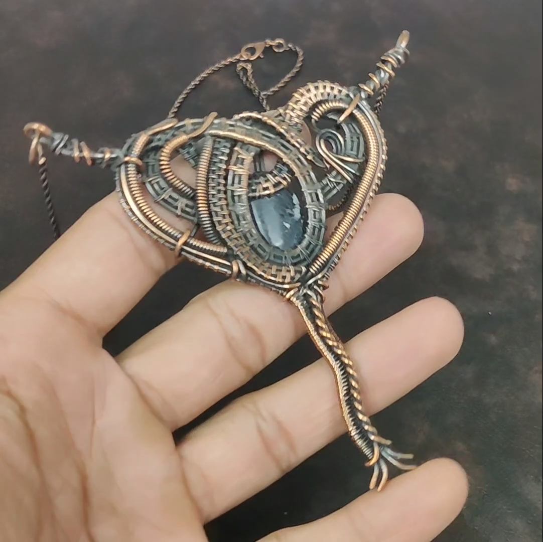 Chrysanthemum Wire Wrapped Pendant Handcrafted Copper Designer