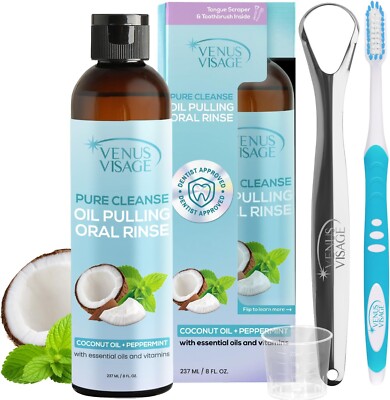 Venus Visage Coconut Oil Pulling for Teeth with Tongue Scraper, 8 fl oz  B21