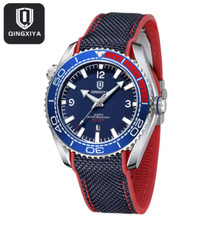 🔝 QX 6690 BLU RED Ø44, Diver SUB 30M Vetro K9, BRACCIALE SILICONE OROLOGIO ⌚