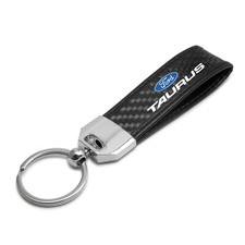 Black Leather  Carbon Fiber Key Chain Black Stitching - Ford Taurus