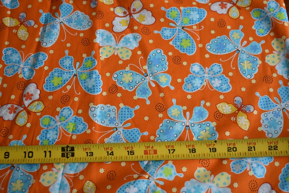 34" Long, Blue & Yellow Butterflies on Orange Cotton, Exclusively Quilters,N2562 - Image 2 of 4