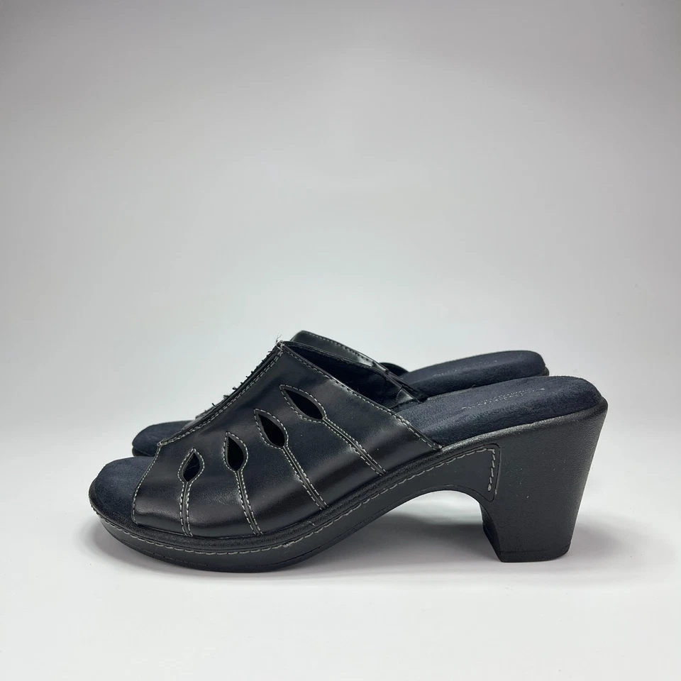 Croft & Barrow Aliana Slide 黑色皮革粗跟懒人凉鞋女式 6.5 — 第 2/4 张图片