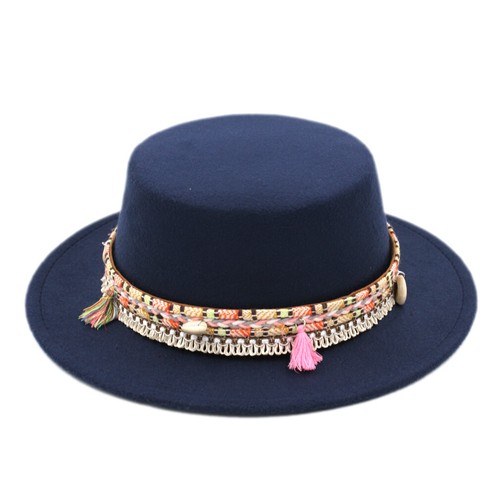 Women's Boater Sailor Hat Flat Top Caps Fedora Hats Pork Pie Cap Pink Ribbon - Picture 4 of 21
