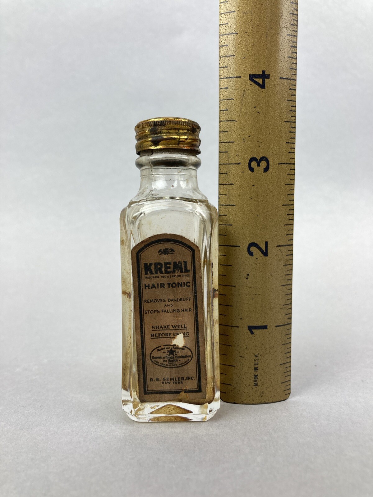 Early 1930s KREML HAIR TONIC w/LABEL Antique Hair Bottle SMALL SIZE New York NY