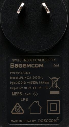 Sagemcom 12V 2A AC/DC Power Adapter LPL-H024120200IL 191370898 - Picture 2 of 2