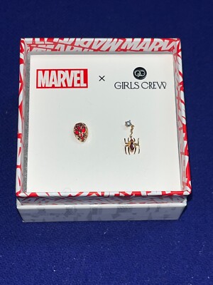 Girls Crew x Marvel Spiderman Mask & Spider Stud Earrings Gold Tone New