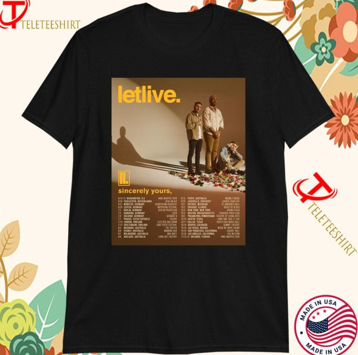 Letlive Sincerely Yours Tour 2025 Tour Dates T-Shirt, Size S-5Xl