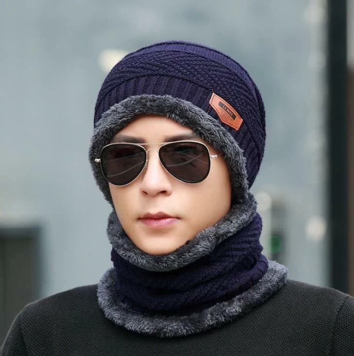 Men's Women's Winter Beanie Hat Scarf Set Fleece Warm Baggy Slouchy Snow Ski Cap - Image 3 of 4