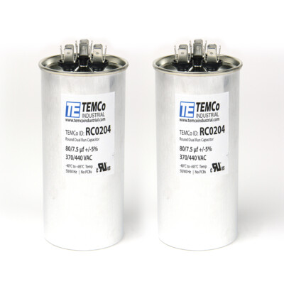 TEMCo 80+7.5 uf/MFD 370-440 VAC volts Round Dual Run Capacitor 50/60 Hz -Lot-2