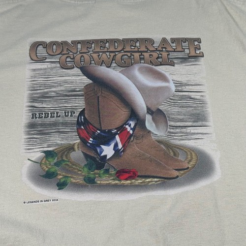 Cowgirl Shirt Adult Extra Extra Large Tan Conferate Rebel Up Boots Horses Mens - Picture 3 of 7