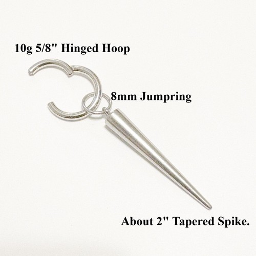 2" LONG TAPERED SPIKES With 10 Gauge Hinged Hoops for STRETCHED EARS. - 第 7/14 張圖片