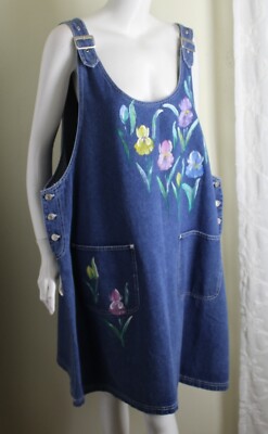 Baccini Sz 24W 2X Denim Jean Hand-Painted IRIS TULIPS Jumper Dress Tunic Top