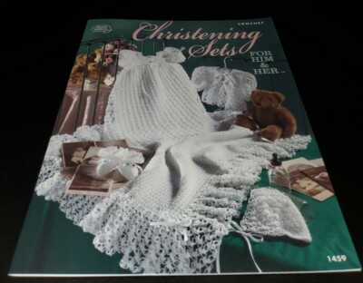 DD1 ASN 2008,  CHRISTENING SETS FOR HIM & HER CROCHET PATTERN LEAFLET