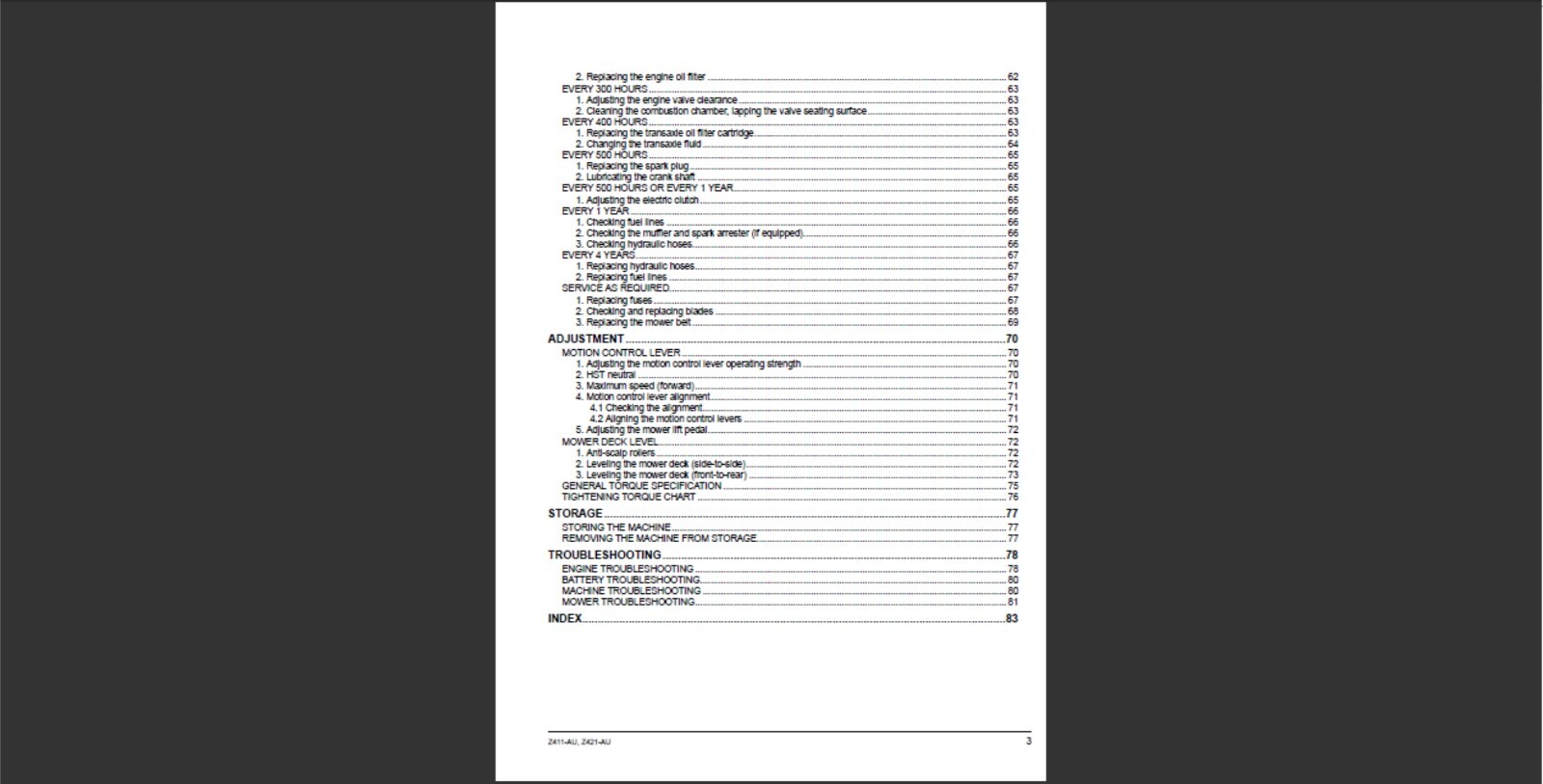 Kubota Zero Turn Mower models Z411AU and Z421AU Maintenance and Owner