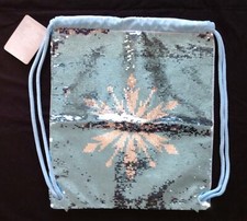 New Disney Store Frozen 2 girls blue silver sequin drawstring bag sleepover
