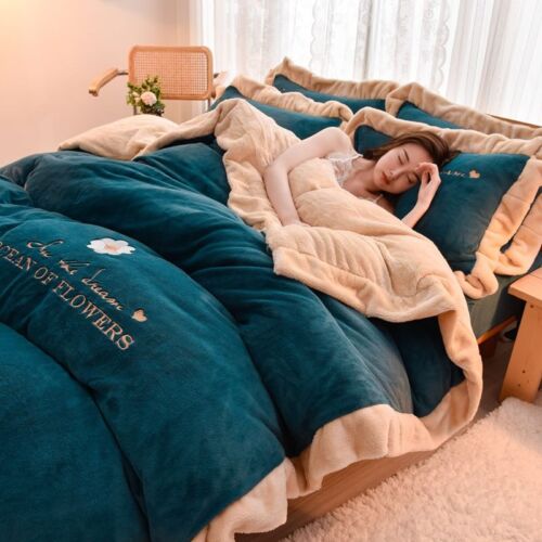 Super Dicke Winter Bettwäsche Set Luxus Warm Doppelseitig Samt Bettbezug Sets - Bild 14 von 20