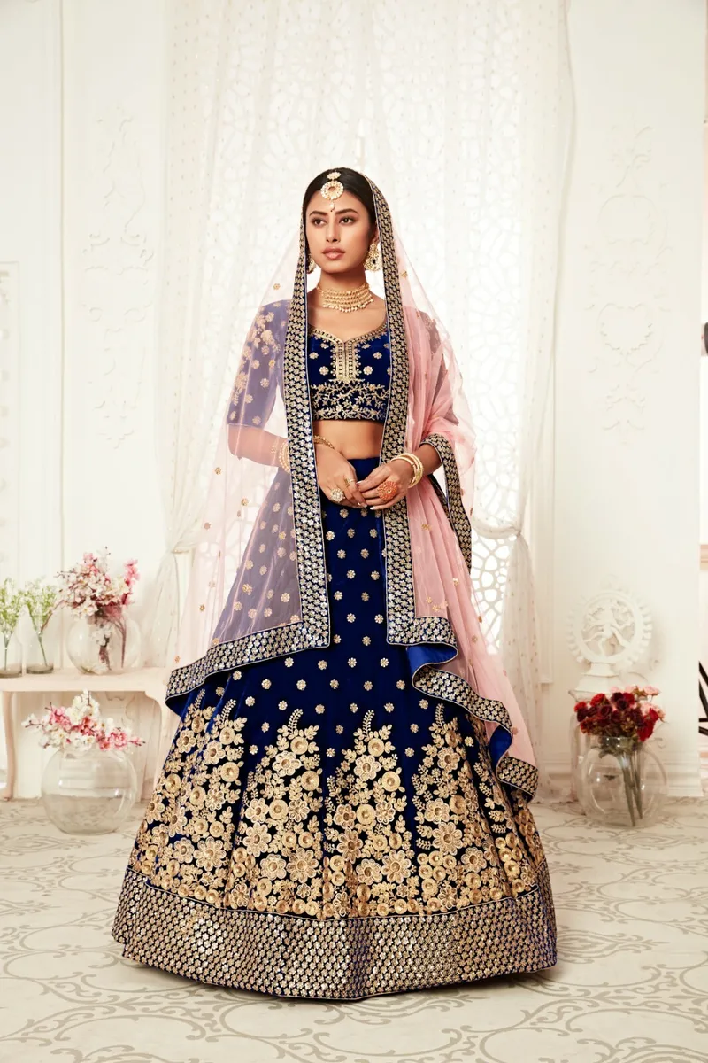 Organza Embroidery Bridal Lehenga Choli In Blue Colour - LD4900629