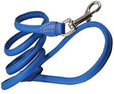 Dogs My Love 4ft Long Round Genuine Rolled Leather Dog Leash Blue