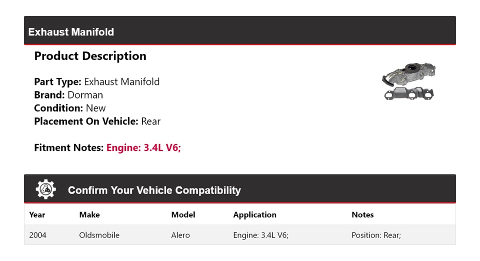Colector de escape trasero Oldsmobile Alero 2004 3,4 L V6 Dorman Foto 2 de 4