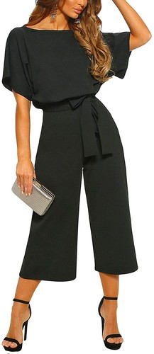 Women's Short Sleeve Bow Tie Wide Leg 