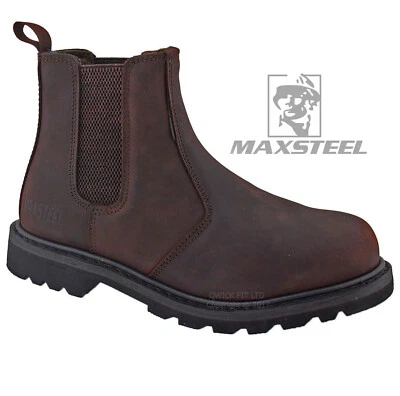 NEW MENS LEATHER DEALER CHELSEA SLIP ON STEEL TOE CAP SAFETY WORK BOOTS SHOES SZ