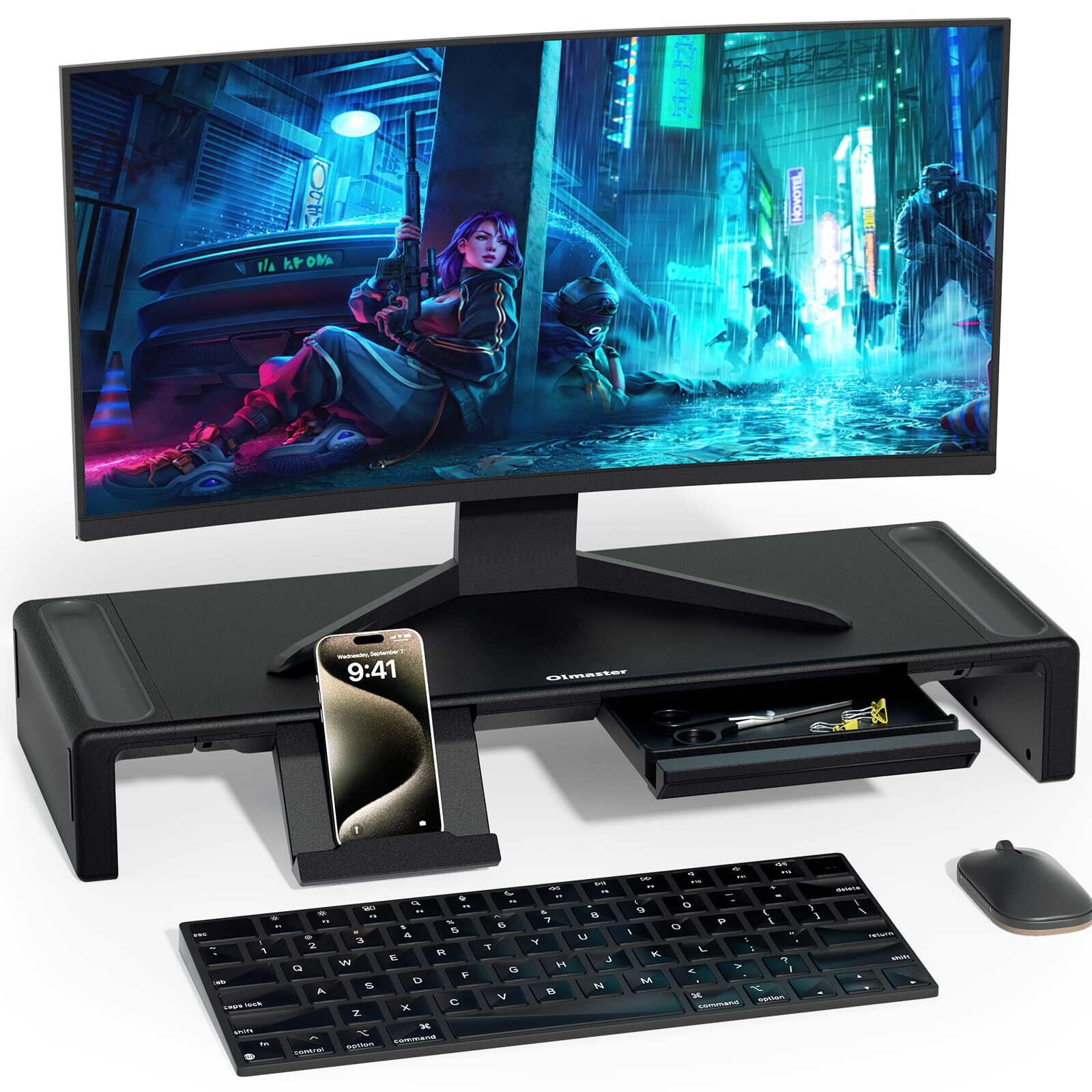 Monitor Stand Riser Foldable Computer Adjustable Length and Storage Drawer & Pen-image