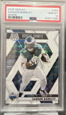 Panini 2025 Mosaic Int'l Games Saquon Barkley Eagles White Prizm #263 PSA 10 /25