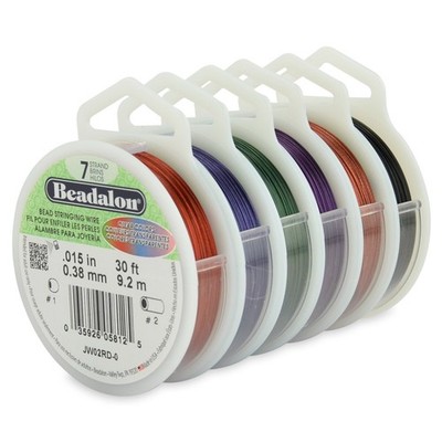 7 Strand Stainless Steel Bead Stringing Wire, 6-Pack, 0.015 in / 0.38 mm, Ass...