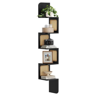 VASAGLE 5-Tier Corner Shelf, Wall Mounted 7.9''D x 7.9''W x 49.6''H, Ash Black 