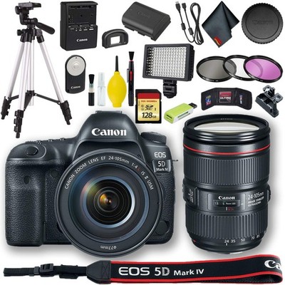 Canon EOS 5D Mark IV DSLR Camera +24-105mm f/4L II Lens (Intl Model) + 128GB Pro