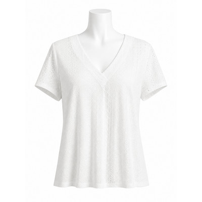 White Textured Capsule Wardrobe V Neck Summer Minimalist Clean Tee Medium