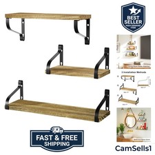 Floating Shelves Wall Mounted Set of 3, Rustic Wood Wall Storage Shelves for ...